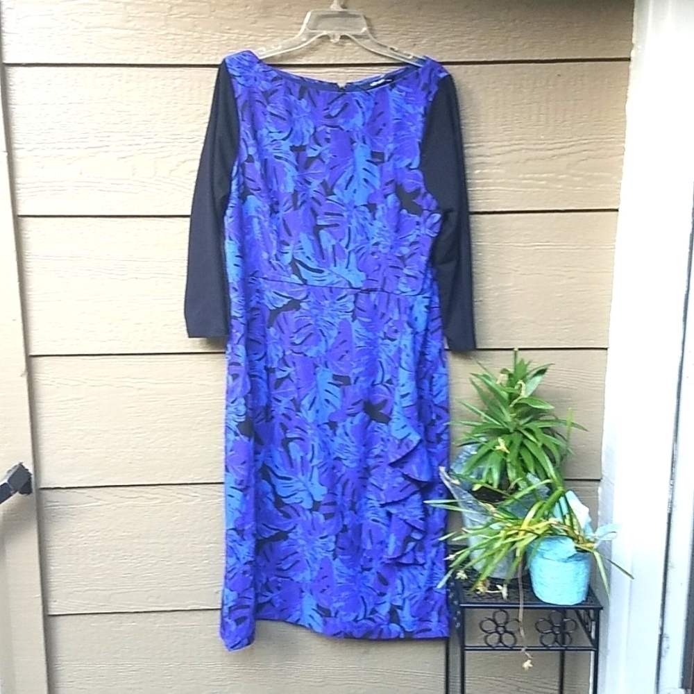 eShakti purple leaf print dress XL 18